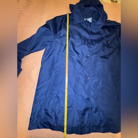 Koret Trench Coat Jacket Petite Medium XL Blue Button Removable Hood Lined - Picture 5 of 11